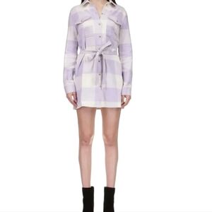 Sanctuary Brushed Lavendar Plaid Shirt Dress in Medium